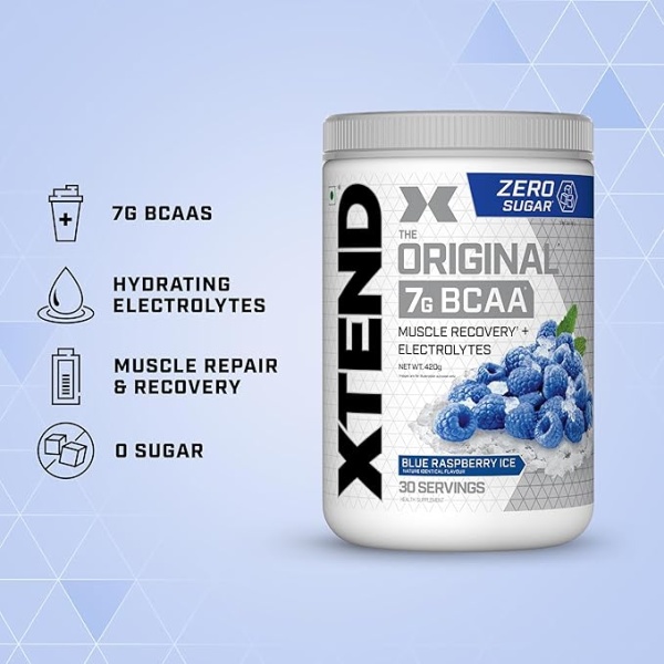 Xtend Scivation Bcaas Powder For Adults(Pre-Workout, 7G Bcaas, 0G Carbs,Sugar & Calories, 3.5 Leucine, 2.5G L-Glutamine, 1G Citrulline Malate) - 402 Gm, 30 Servings (Blue Raspberry) - Image 3